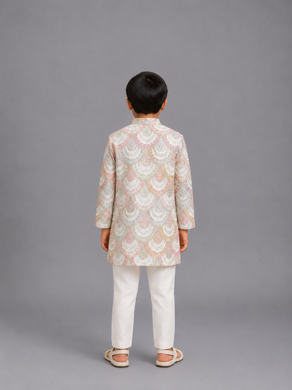 White Embroidery Bandhgala Churidar set