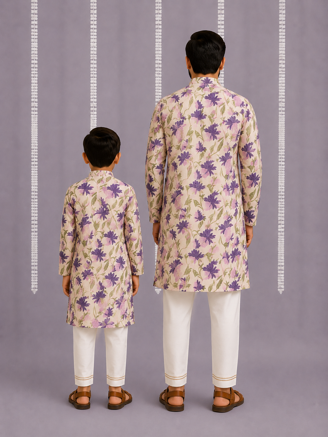 Off white purple floral cow kurta set