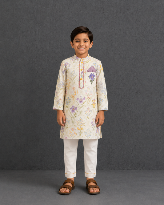 Off white floral hand paint print kurta set