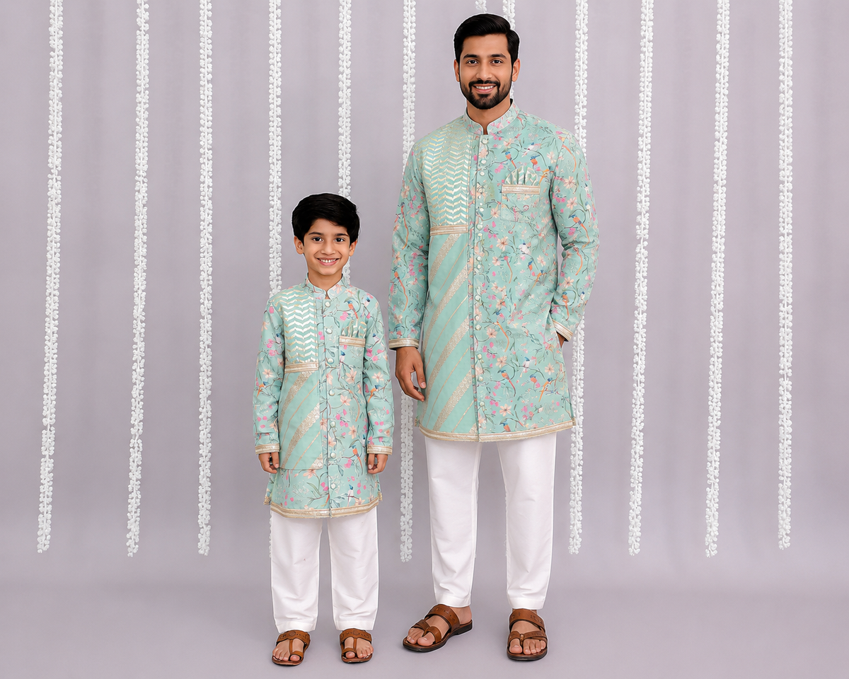 Green Bird Print Kurta set