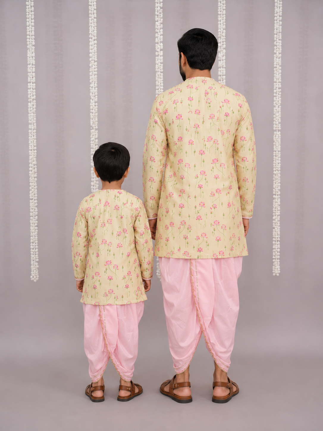 Yellow lotus Print Kurta dhoti set