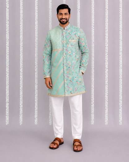 Green Bird Print Kurta set