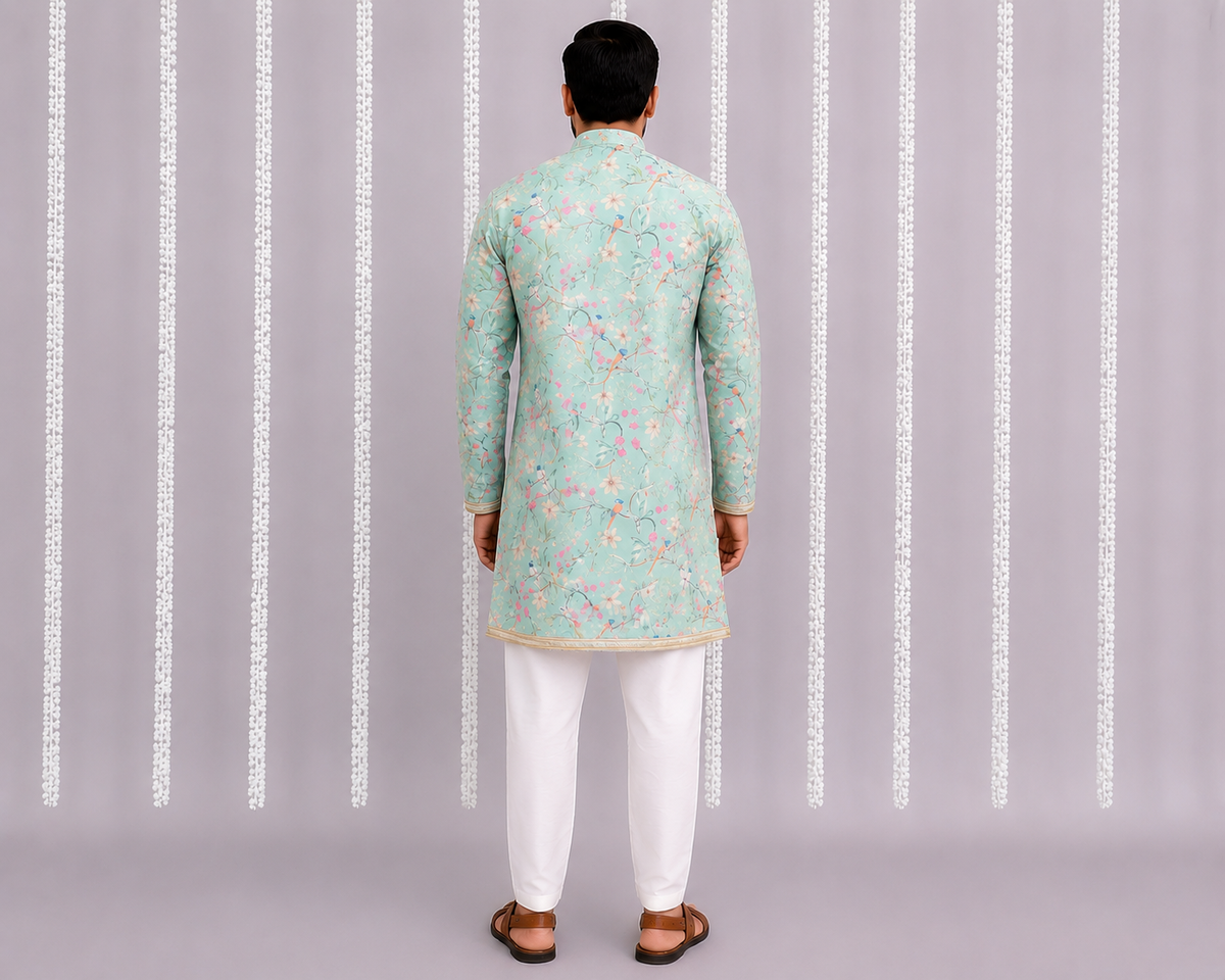 Green Bird Print Kurta set