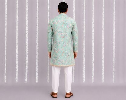 Green Bird Print Kurta set
