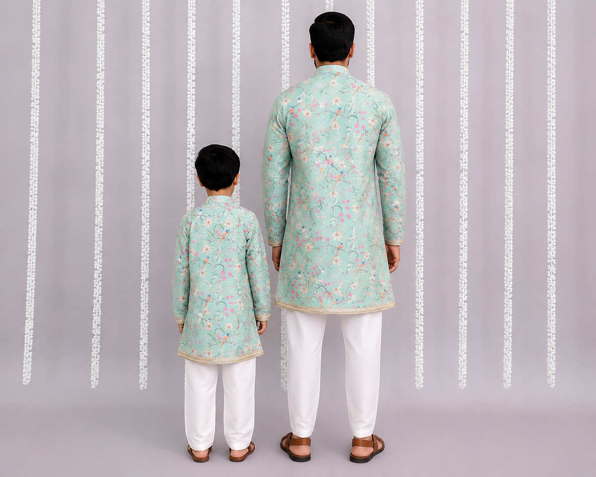 Green Bird Print Kurta set