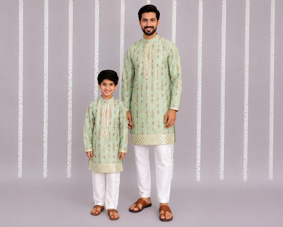 Mint green mughal print kurta set