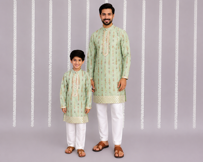 Mint green mughal print kurta set