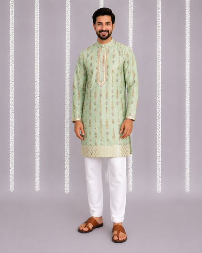 Mint green mughal print kurta set