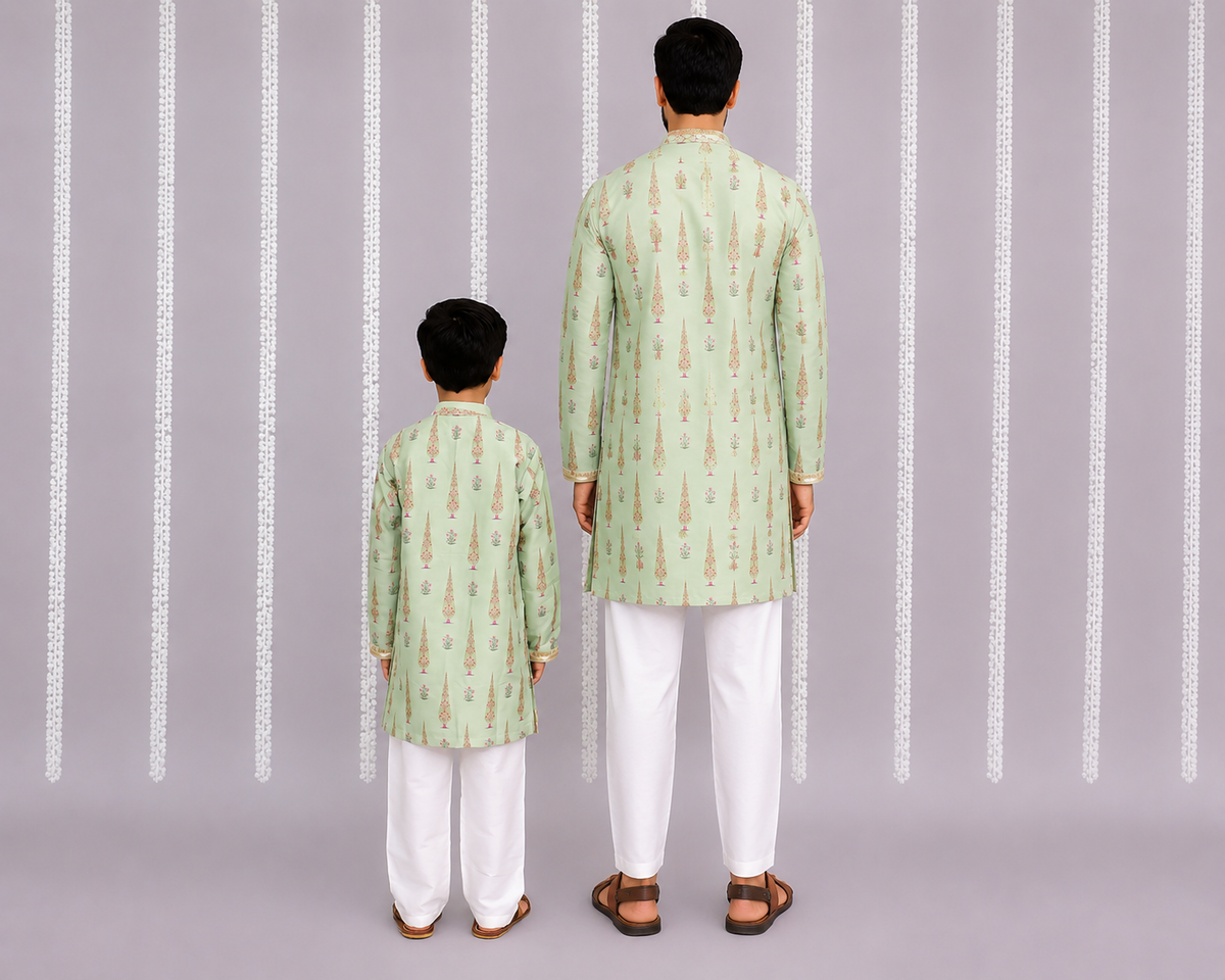 Mint green mughal print kurta set