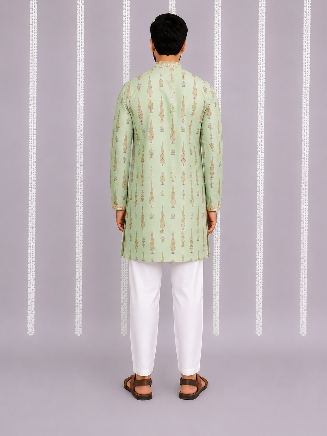 Mint green mughal print kurta set
