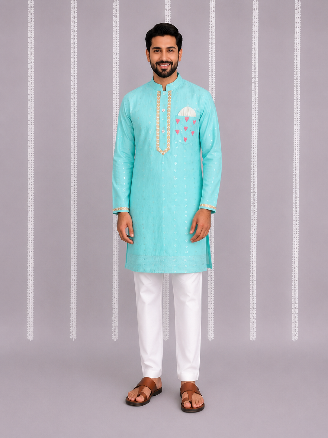 Anchor thread sky blue kurta set