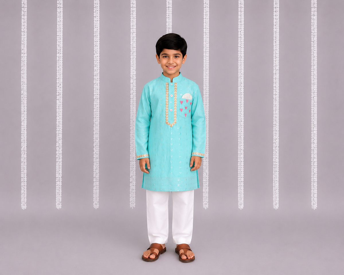 Anchor thread sky blue kurta set