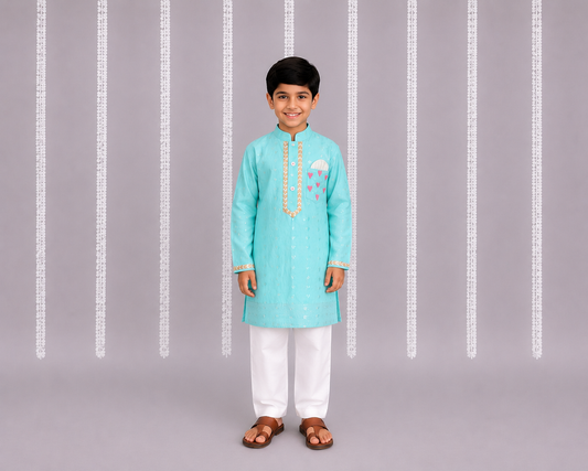 Anchor thread sky blue kurta set