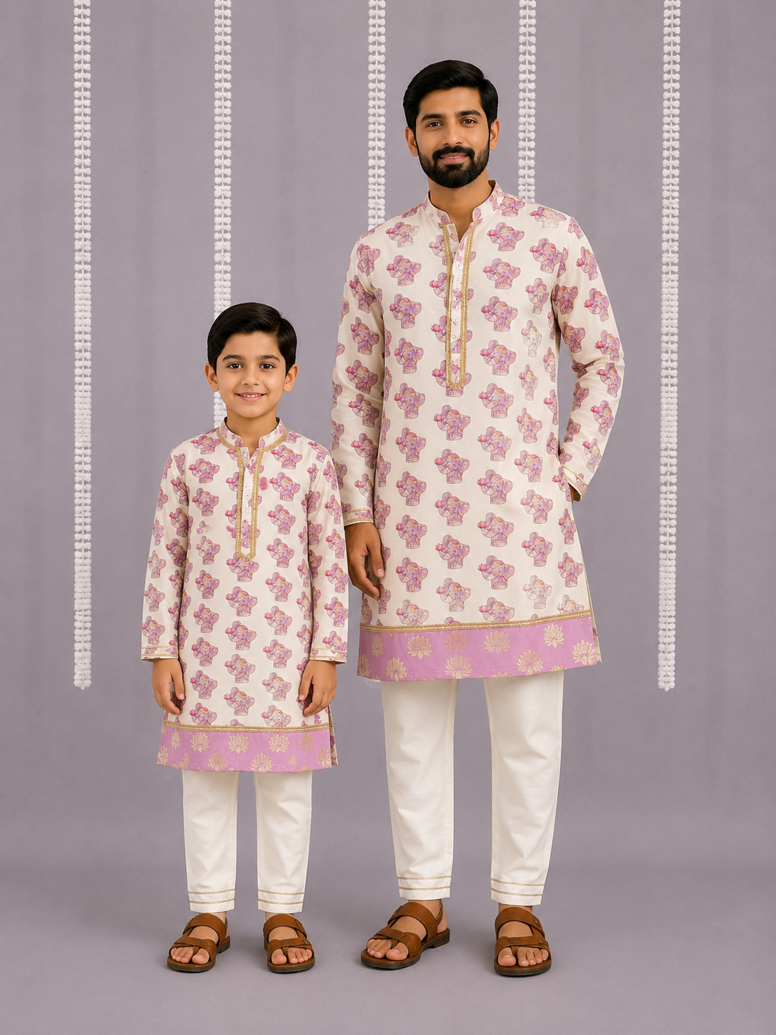 Purple Ganpati Print Kurta set
