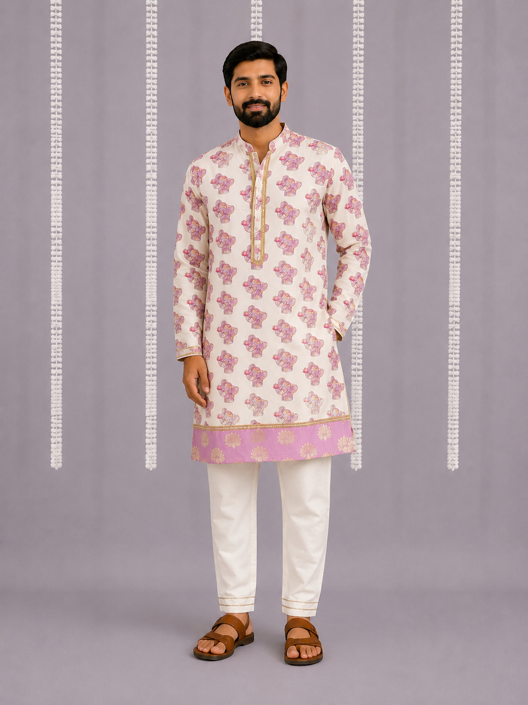Purple Ganpati Print Kurta set