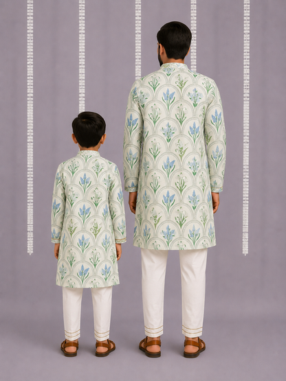 Off white blue flower print kurta set