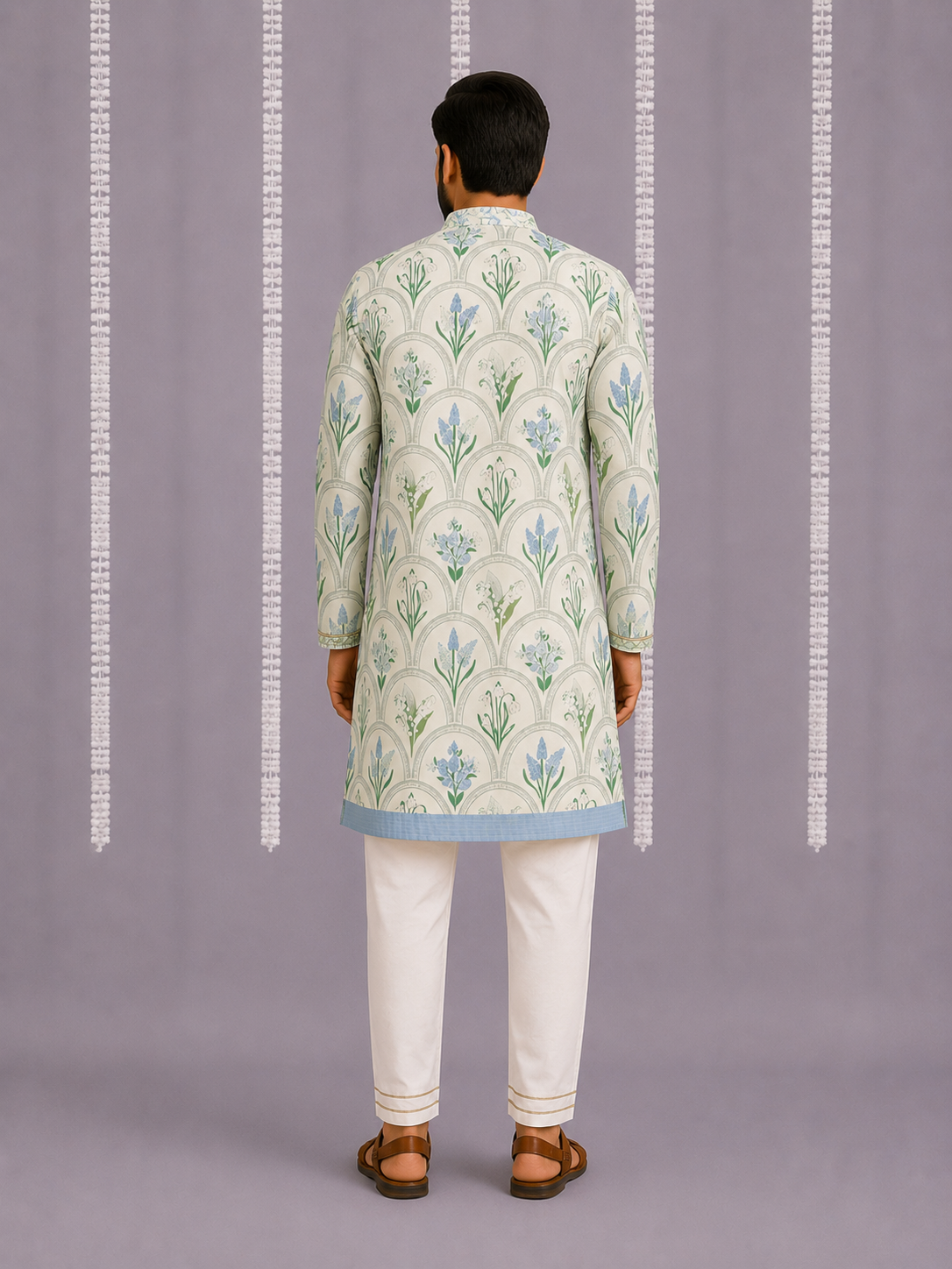 Off white blue flower print kurta set