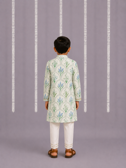 Off white blue flower print kurta set