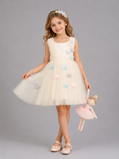 Off White Net 3D Butterfly Dress