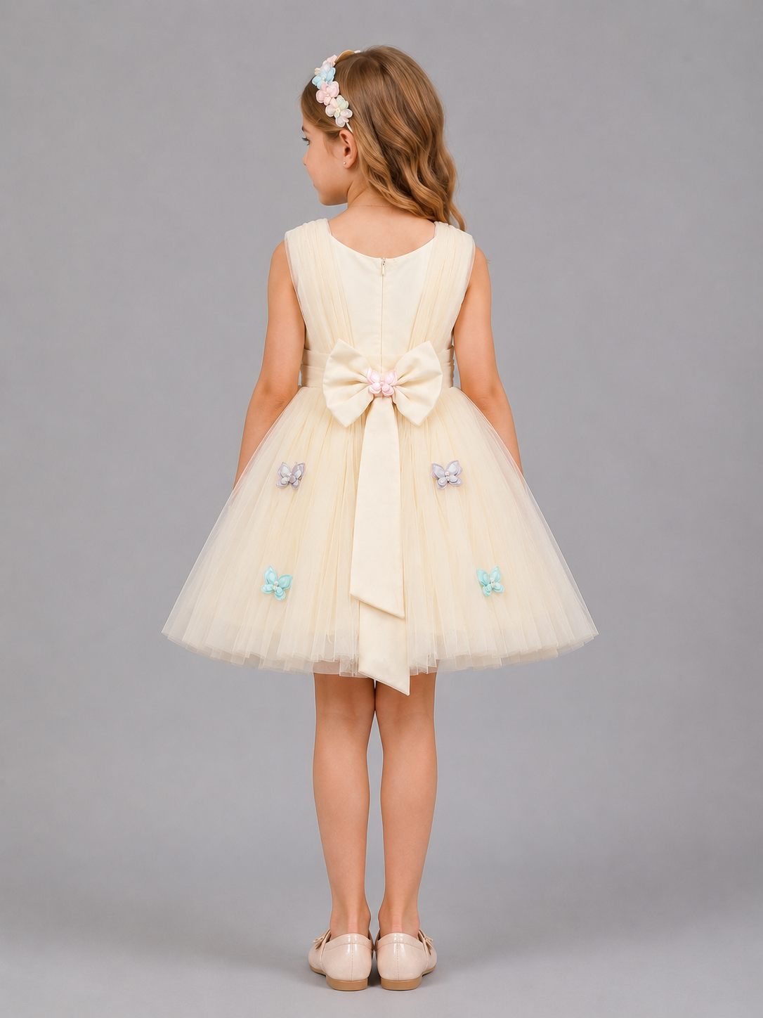 Off White Net 3D Butterfly Dress
