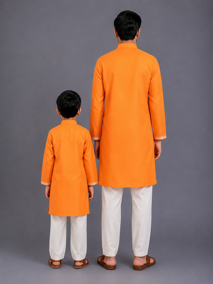 Orange Kurta with Zari attached Jacket and Pyjama