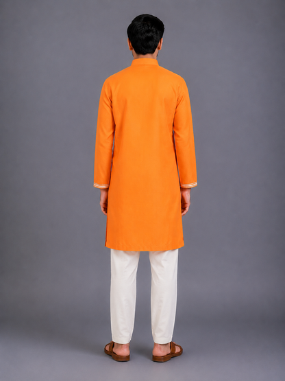 Orange Kurta with Zari attached Jacket and Pyjama