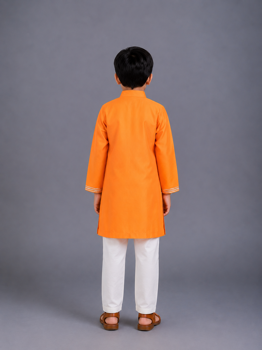 Orange Kurta with Zari attached Jacket and Pyjama