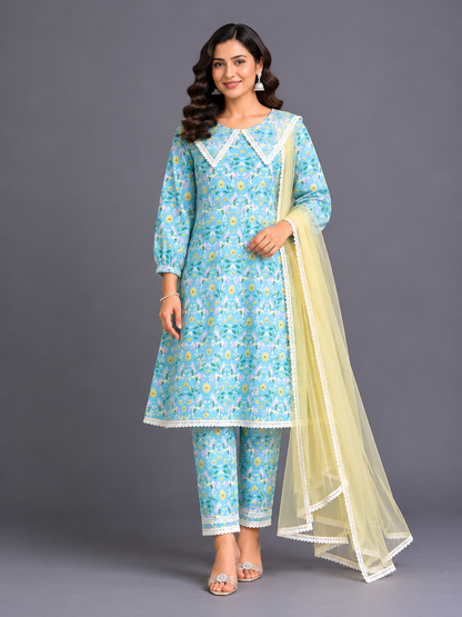 Quirky horse printed collared kurta set
