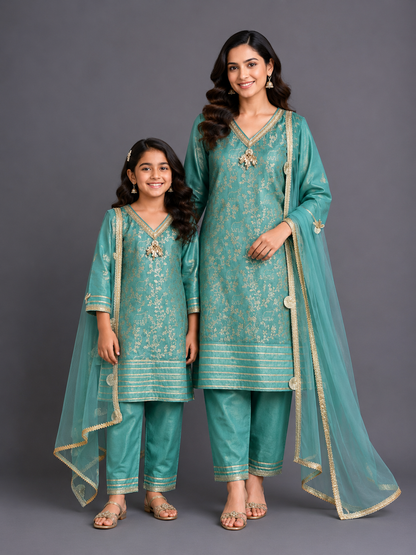 Pastel Green chanderi kurta  set