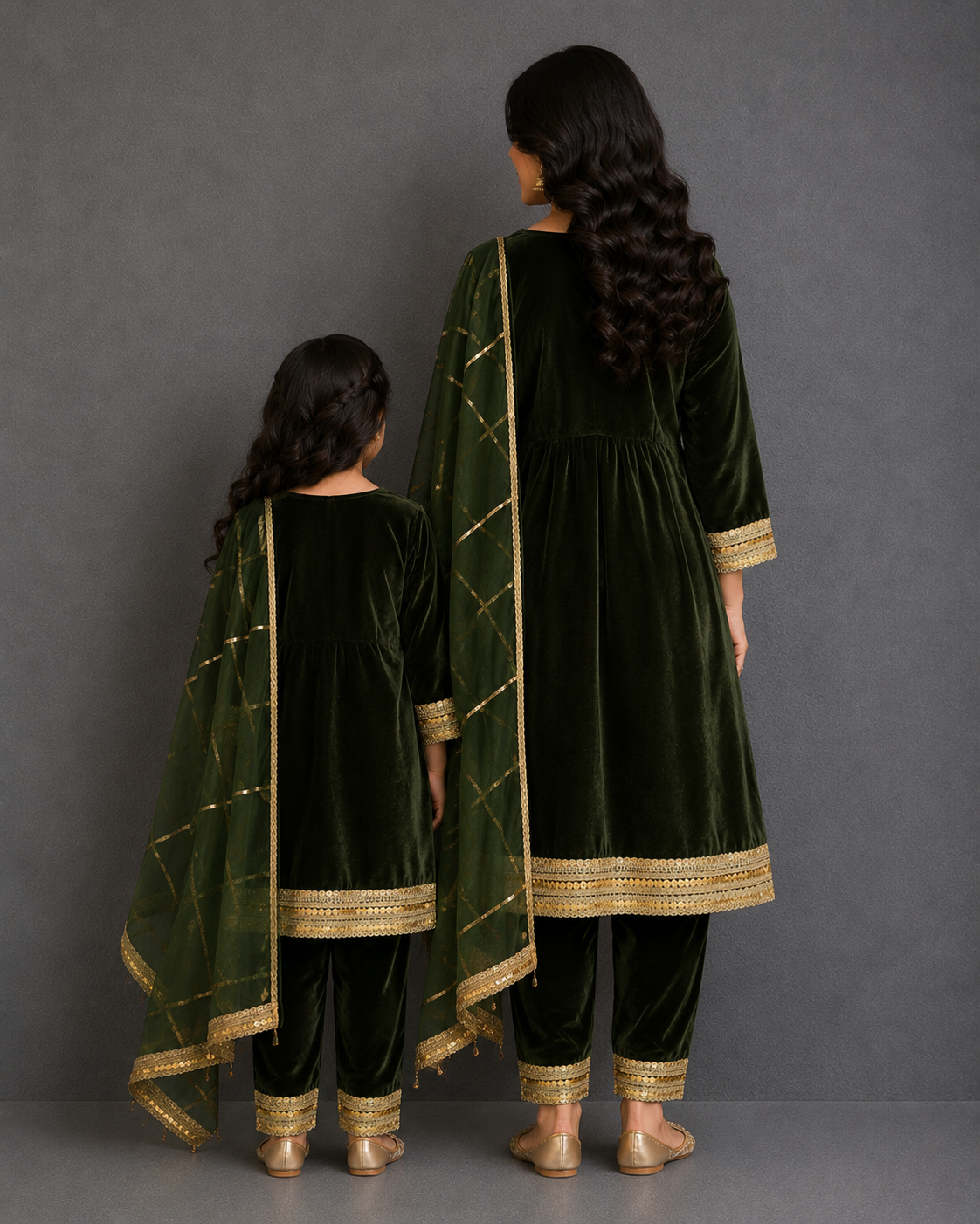 Bottle Green velvet kurta set
