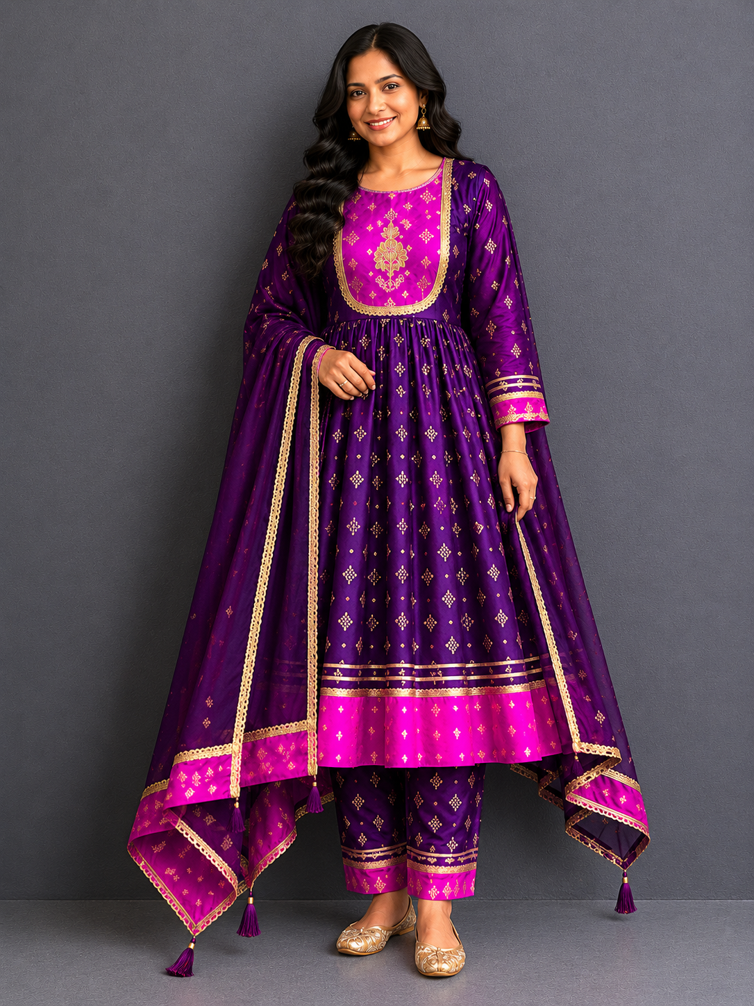 Purple/Pink  silk anarkali set