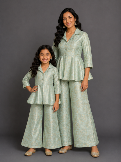 Pastel Green Brocade Cord set