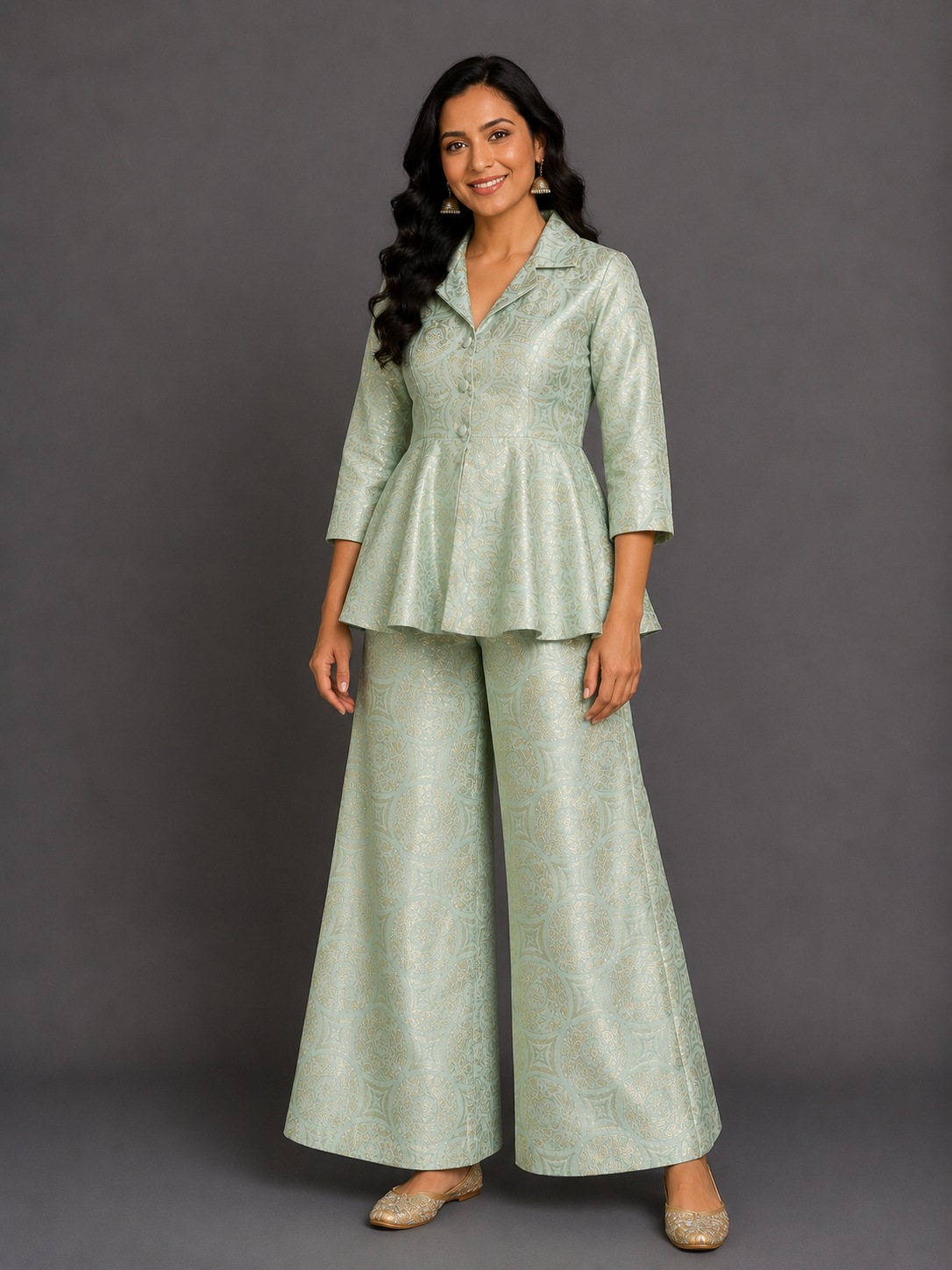 Pastel Green Brocade Cord set