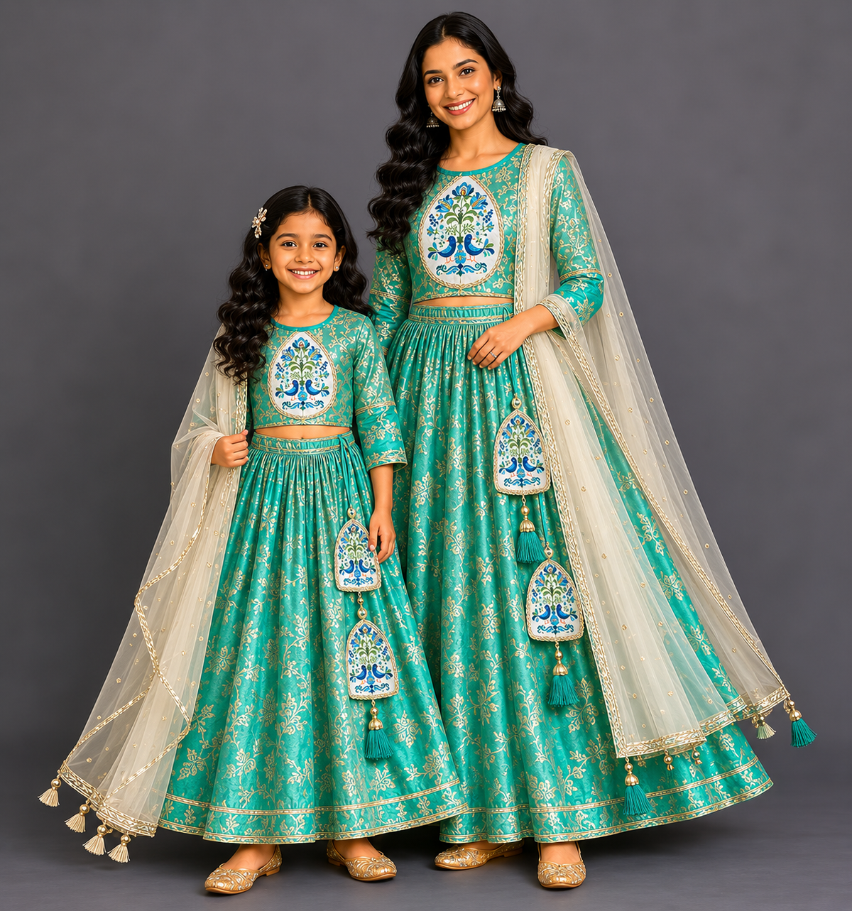 Two shaded Green chanderi lehnga set
