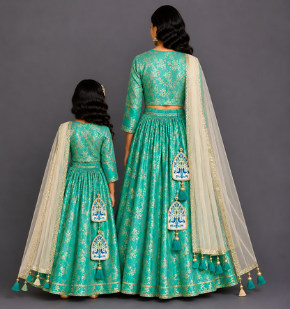 Two shaded Green chanderi lehnga set