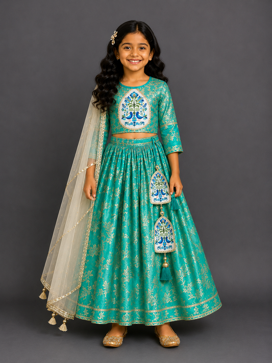 Two shaded Green chanderi lehnga set