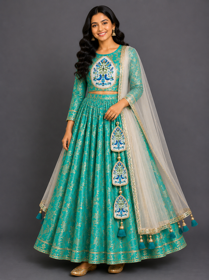 Two shaded Green chanderi lehnga set