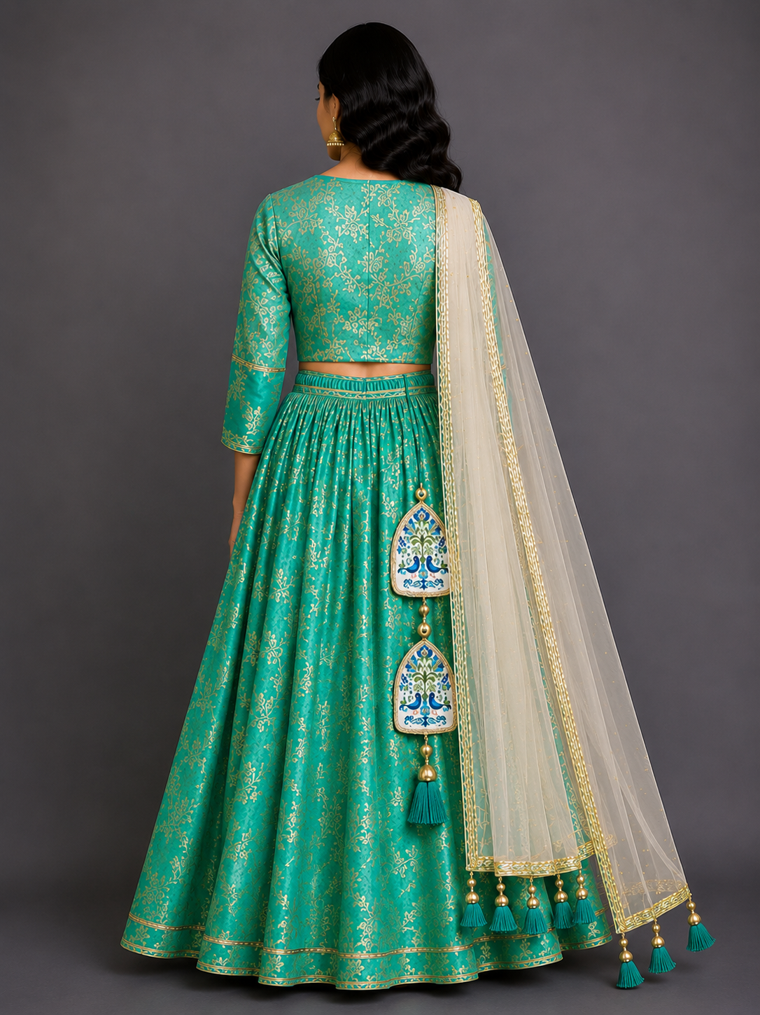 Two shaded Green chanderi lehnga set