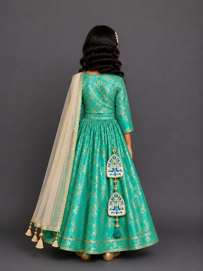 Two shaded Green chanderi lehnga set