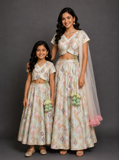 White  Embroidery lehenga  set (full sleeves)