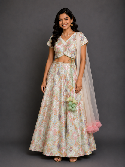 White  Embroidery lehenga  set (full sleeves)