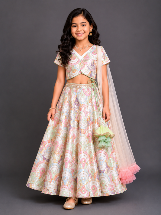 White  Embroidery lehenga  set (full sleeves)
