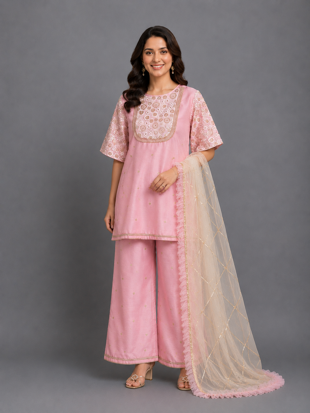 Baby Pink silk embroidered cord set
