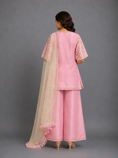 Baby Pink silk embroidered cord set