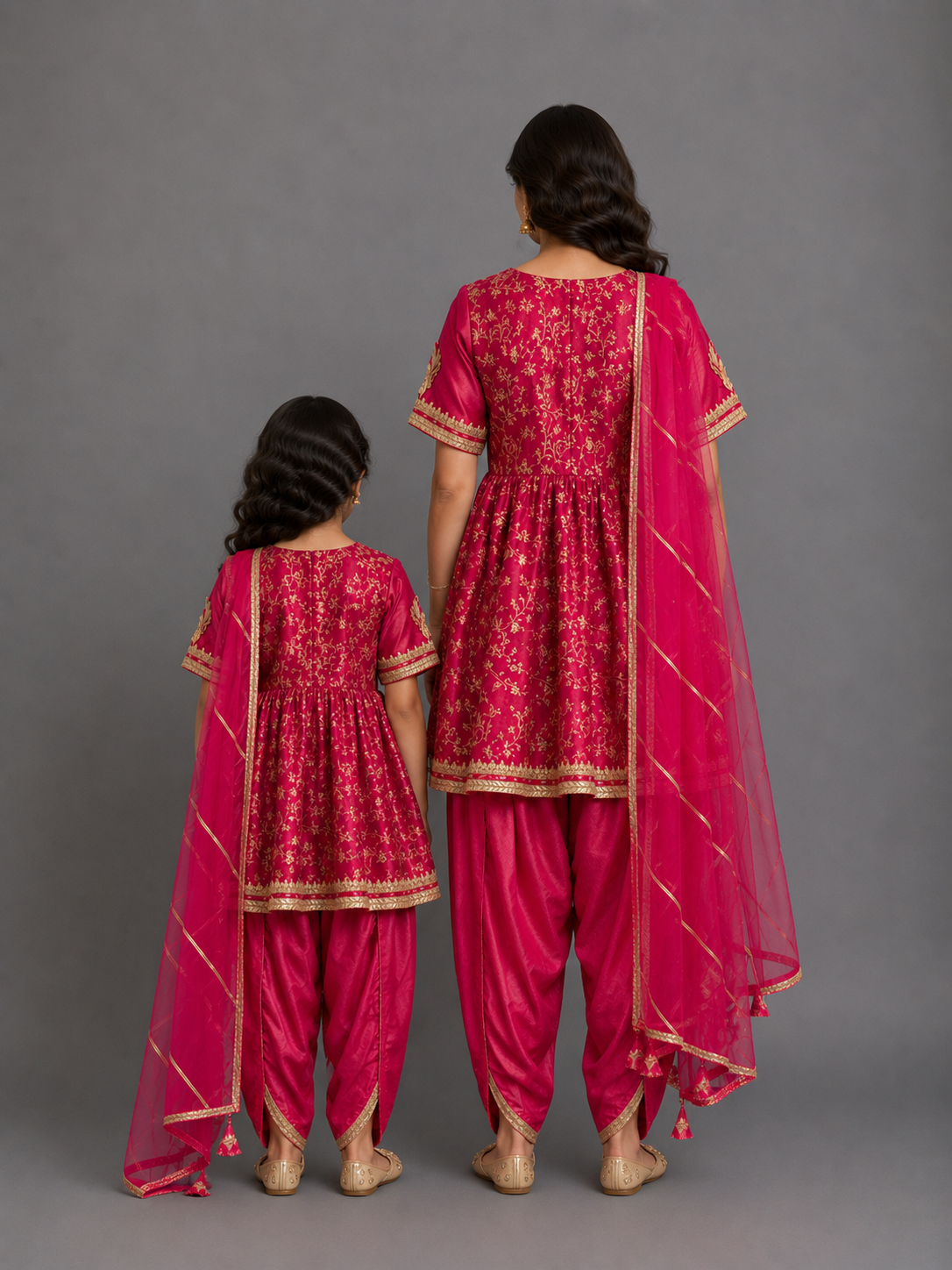 Fuschia pink chanderi frock style dhoti set