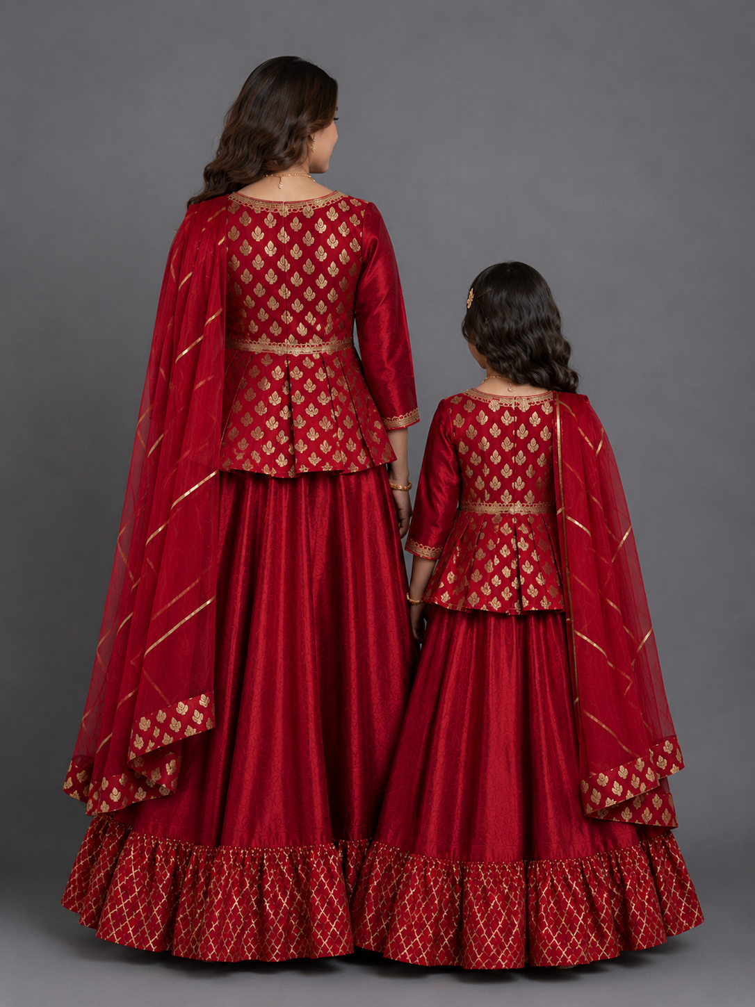 Deep Red peplum chanderi blouse lehnga ( MAASI KI SHAADI)