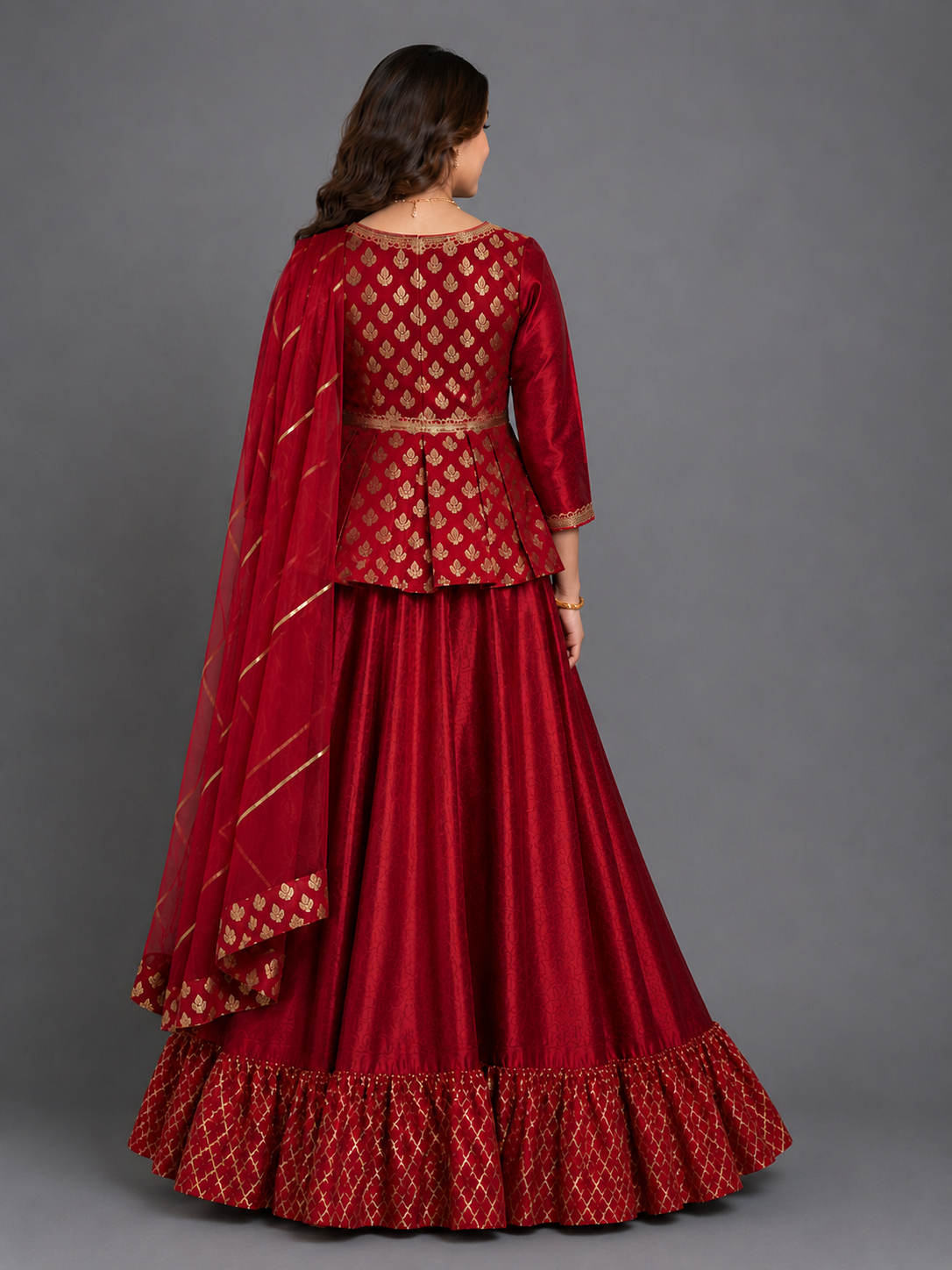 Deep Red peplum chanderi blouse lehnga ( MAASI KI SHAADI)