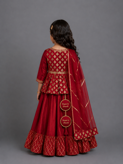 Deep Red peplum chanderi blouse lehnga ( MAASI KI SHAADI)