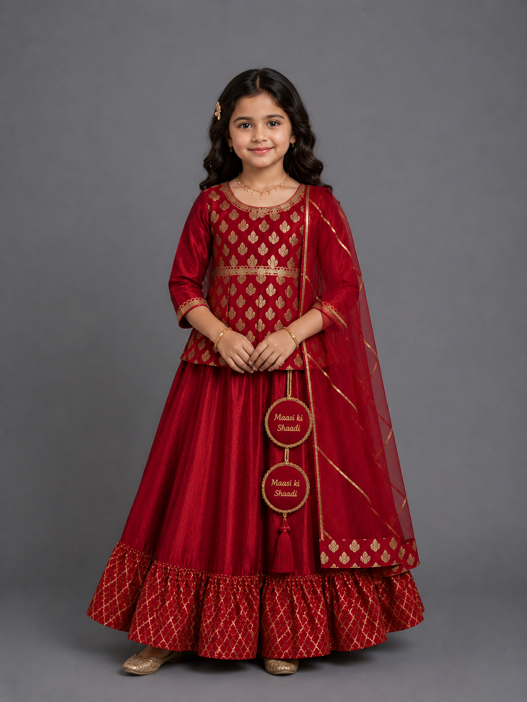 Deep Red peplum chanderi blouse lehnga ( MAASI KI SHAADI)