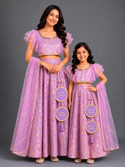 Lavendar  Organza frilly  Chanderi lehnga set and duppata (Maasi ki Shaadi)